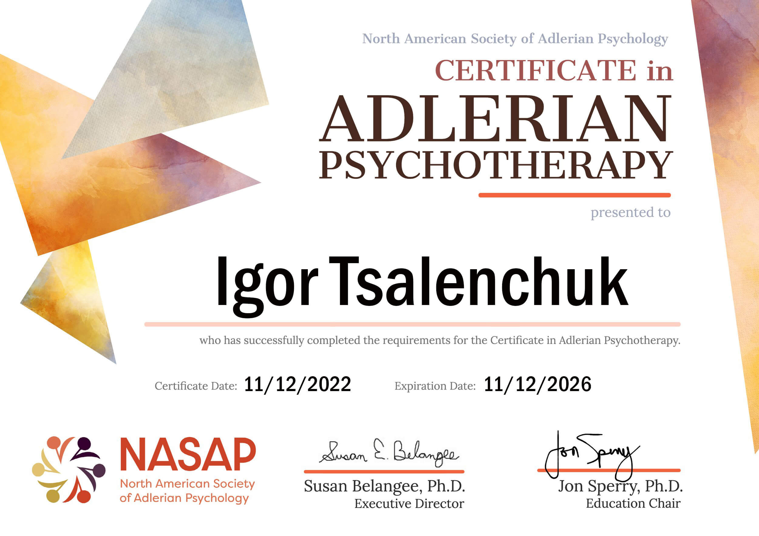 TSALENCHUK Certificate+in+Adlerian+Psychotherapy